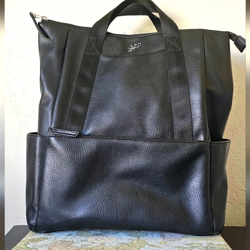 Fleshly Picked transport/diaper black leather backpack